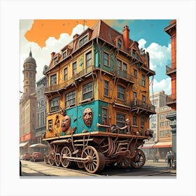 Steampunk Caravan Cubism Style Canvas Print