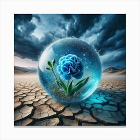 Blue Flower In A Glass Ball Canvas Print