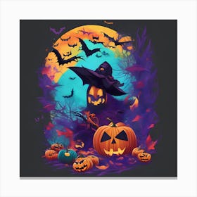 Halloween Witch And Pumpkins Canvas Print