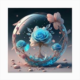 Blue Roses In A Glass Ball 1 Canvas Print