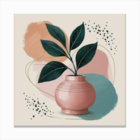 A stunning painting of a plant with dark green leaves, artistically placed in a pink ceramic vase. 2 Canvas Print