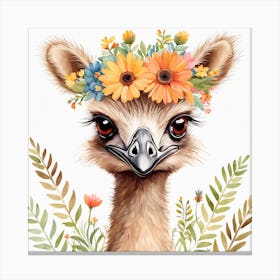 Floral Baby Ostrich Nursery Illustration (29) Canvas Print