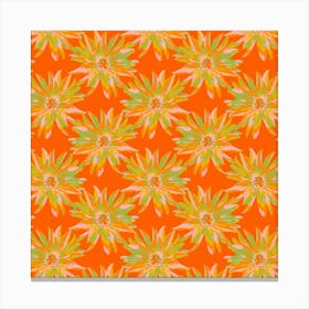 DAHLIA BURSTS Multi Abstract Blooming Floral Summer Bright Flowers in Orange Yellow Blush Lime Green on Orange Canvas Print
