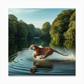 Oig4tigerruningonthewater Canvas Print