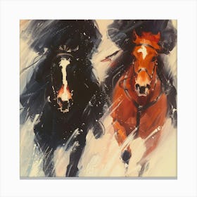 Two Horse Riders In The Snow Canvas Print