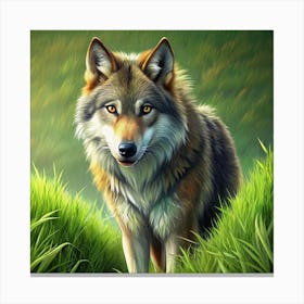 Wolf Standing In A Field Of Grass Canvas Print