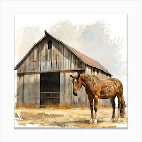 Horse In Front Of Barn Canvas Print