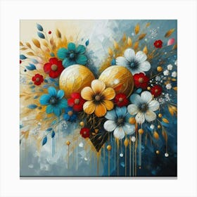 Heart With Flowers acrylic painting Canvas Print