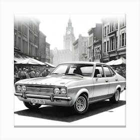 A Black And White Pencil Sketch Of A Ford Cortina 1976 4 Canvas Print