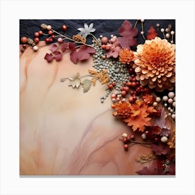 Autumn Flowers On A Marble Background Canvas Print