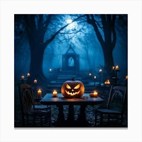 Celebration Old Horror Holiday Tree Moonlight Lantern Mist Head Table Eye Glow Pumpkin (27) Canvas Print