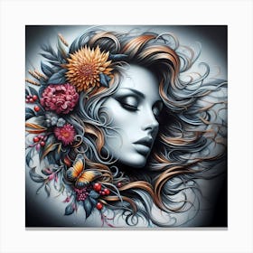 Portrait Of A Woman With Flowers 14 Canvas Print