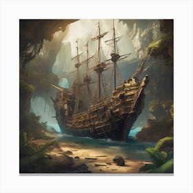 Pirate Ship In The Cave 1 Canvas Print