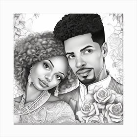 Black And White Wedding Drawing 1 Canvas Print
