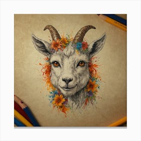 Goat With Flowers 2 Canvas Print