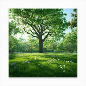 An Awe Inspiring Tree Gleaming With Spring Blossoms Standing Tall Amidst The Tranquility Of A Seren (2) Canvas Print