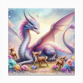 Dragon And baby deer  Canvas Print