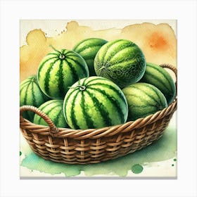 Watercolor's Basket Full Of Melons 1 Canvas Print