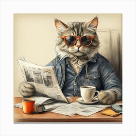 Cat Reading Newspaper Canvas Print