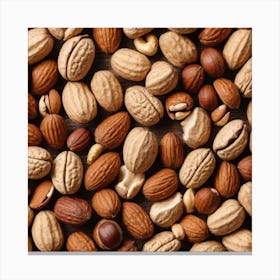 Many Nuts On Wooden Background 2 Canvas Print