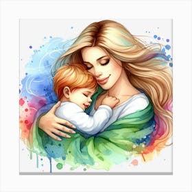 Mother And Child - Watercolor Mothers Day Canvas Print
