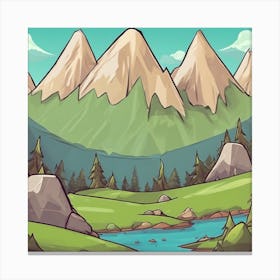 Cartoon Mountain Landscape Canvas Print