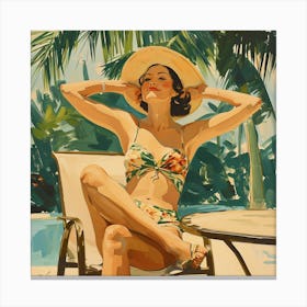 Relaxing Woman In A Straw Hat - expressionism 1 Canvas Print