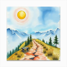 Watercolor Of A Path In The Mountains 1 Canvas Print