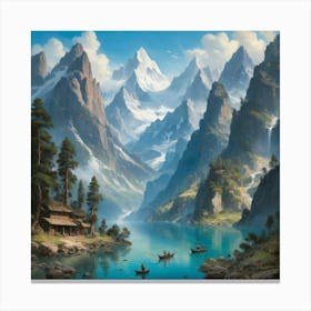 Mountain Lake Art print paintings Canvas Print