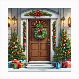 Christmas Decoration On Home Door Ultra Hd Realistic Vivid Colors Highly Detailed Uhd Drawing (4) Canvas Print