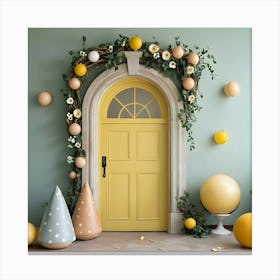 Yellow Door With Balloons Canvas Print