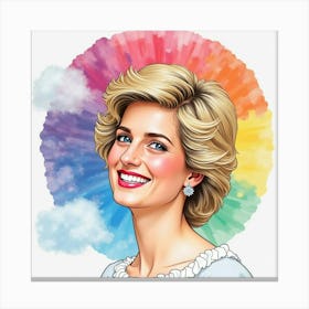 Watercolor Rainbow Sky, Princess Diana’S Beautiful Smiling Face 1 Canvas Print