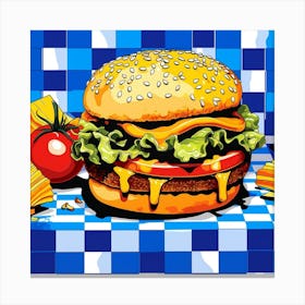 Blue Checkerboard Hamburger 2 Canvas Print