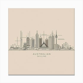 One Line Art Australian Skyline Canvas Print