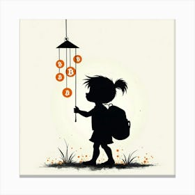 Girl Playing With Bitcoins Canvas Print