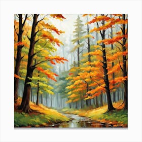 Forest In Autumn In Minimalist Style Square Composition 241 Canvas Print