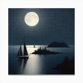 Sailboats At Night 1 Canvas Print