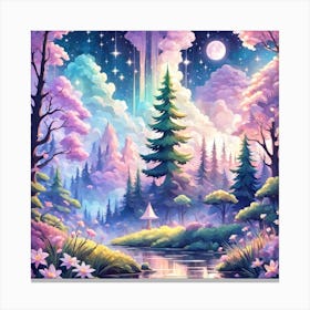 A Fantasy Forest With Twinkling Stars In Pastel Tone Square Composition 109 Canvas Print