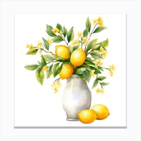 Watercolor Lemons In A Vase Canvas Print