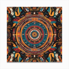 A bold and intricate ethnic tribal pattern featuring vibrant colors, geometric shapes, and traditional motifs. The design is rhythmic and symmetrical, inspired by indigenous art from various cultures Canvas Print