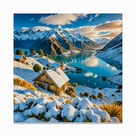 Snowy Lake In New Zealand Canvas Print