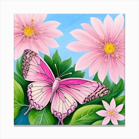 Butterfly And Flowers Abstract Canvas Print