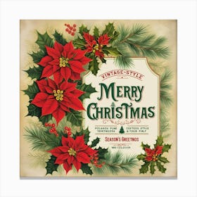 Merry Christmas Poinsettia Vintage 1 Canvas Print