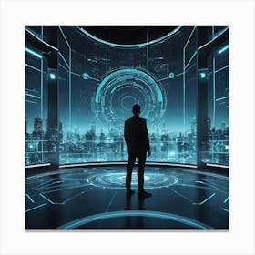 Futuristic Businessman In Futuristic City Canvas Print