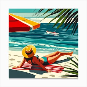 Woman Enjoying The Sun At The Beach 11 Canvas Print
