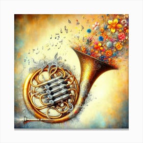 French Horn Painting With Flowers A Statement Piece For Music Rooms Canvas Print