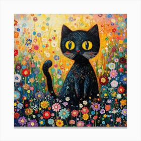 Black Cat In A Flower Field 1 Canvas Print