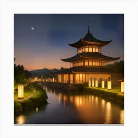 Asian Pagoda At Night Canvas Print