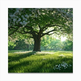 An Awe Inspiring Tree Gleaming With Spring Blossoms Standing Tall Amidst The Tranquility Of A Seren (3) Canvas Print