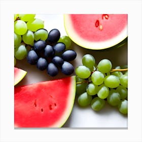 Green Grapes With A Watermelon Slices (1) Canvas Print